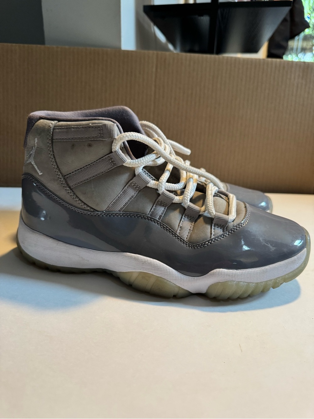 Jordan Kids Grey Patent Leather Retro 11 High-Top Sneakers